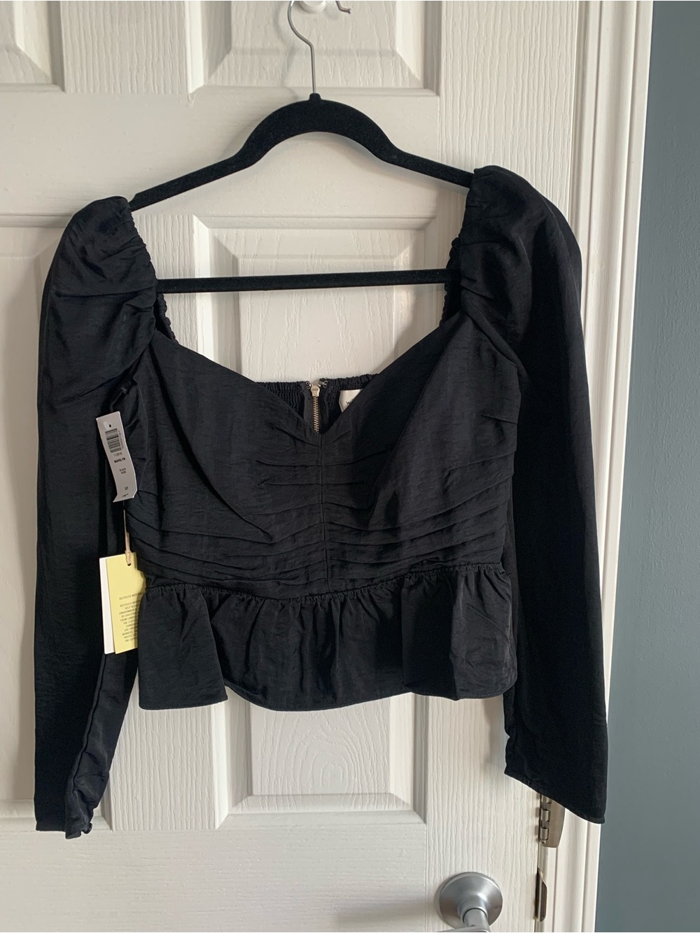 Wilfred Black Peplum Puff-Sleeve Blouse